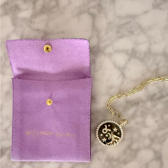 Melinda Maria Zodiac Medallion Necklace - Gold|White Diamondettes Taurus NEW - Picture 1 of 10